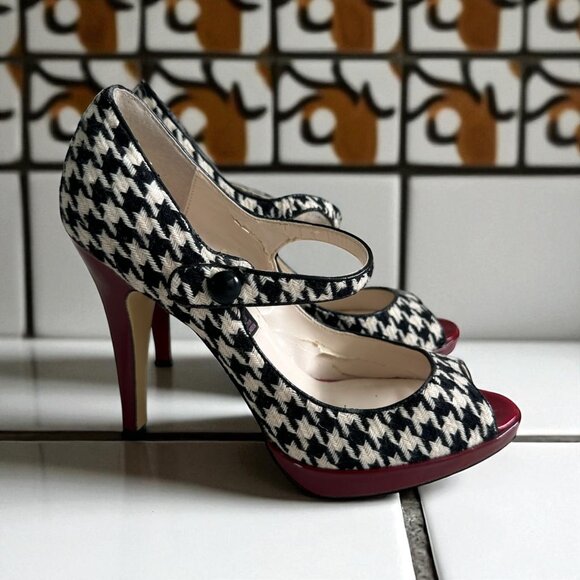 STEVE MADDEN Steven Black White Houndstooth Mary Jane Heels Size 7 - Picture 1 of 10